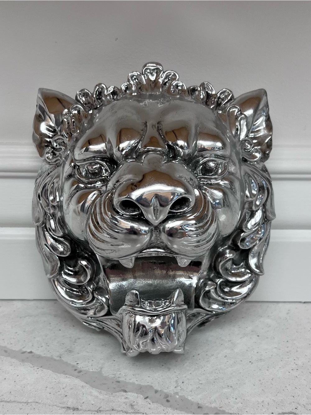 NWOT New shiny silver Chinese tiger lion head wall hook